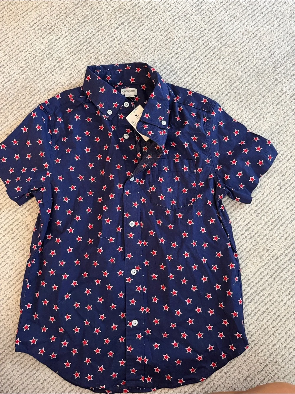 NWT Crew cut boys size 10 Navy Star-Print Button-Up Shirt